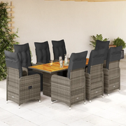 Set BistrÃ² da Giardino 9 pz con Cuscini in Polyrattan Grigio