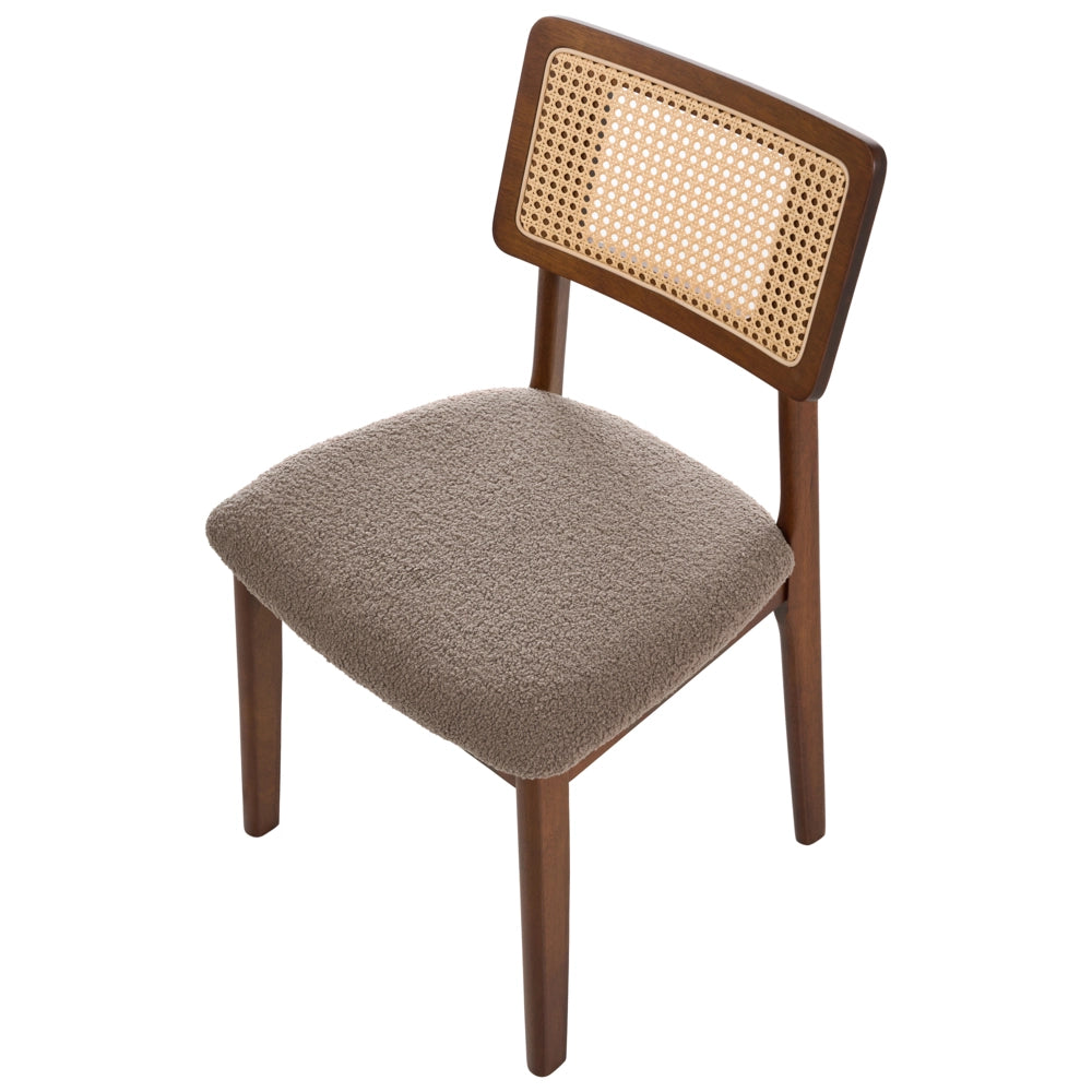 Set di 2 Sedie da Pranzo Marroni in Tessuto Bouclé con Seduta Imbottita, Schienale in Tessuto e Struttura in Legno Embar