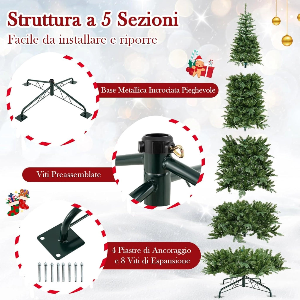 Albero di Natale Artificiale 360 cm, Albero di Natale Pre-illuminato con 800 Luci LED, 2517 Punte di Rami e Connettore di Alimentazione Rapido, Decorazione Natalizia da Interno ed Esterno