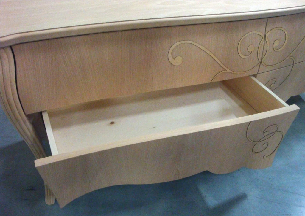 Porta tv in legno bombato 4 cassetti grezzo l.170 p.50 h.66 (002) - Mobili 2G
