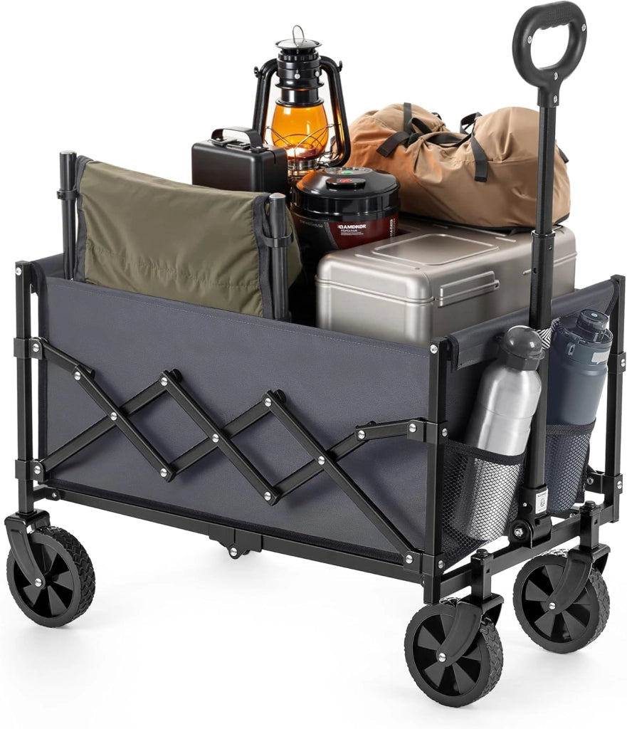 SONGMICS Carrello Pieghevole Piccolo, Carrello da Giardino, Compatto, con Manico, 4 Ruote Rinforzate di cui 2 Universali, per Esterni, Giardino, Portante di 120 kg, 150 L, Nero Inchiostro GFW150BH01