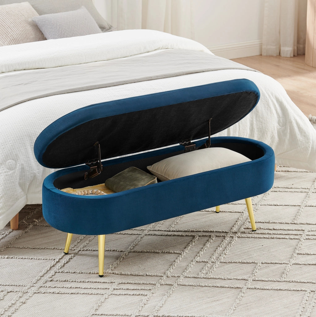 Panca contenitore in velluto blu scuro con vano da 20 L