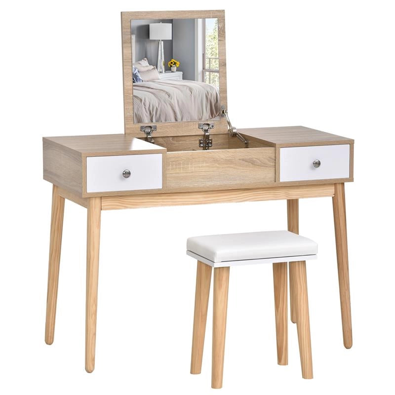 TAVOLINO DA MAKE UP MODERNO IN LEGNO CON SPECCHIO 100 X 45 X 118 CM BIANCO