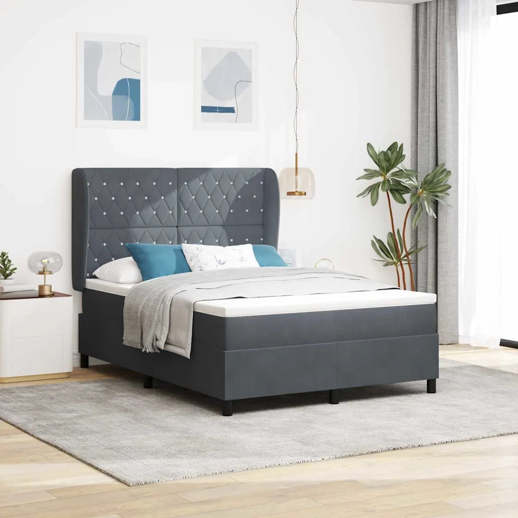 Letto a molle con materasso Grigio scuro 200 x 140 cm Velluto 3340875