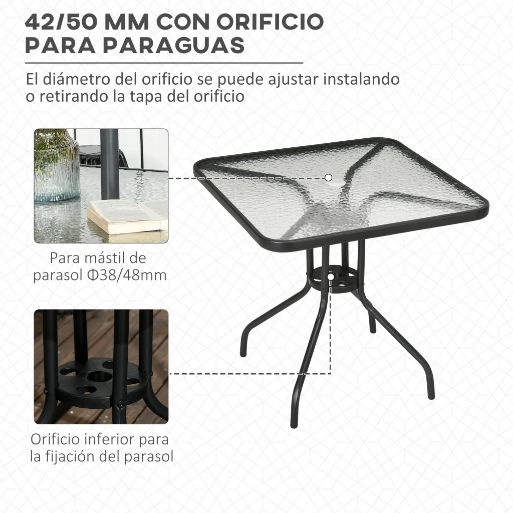 Tavolo da Giardino Quadrato con Foro per Ombrellone ¨C Zephmum ¨C Nero 76x76x72 cm