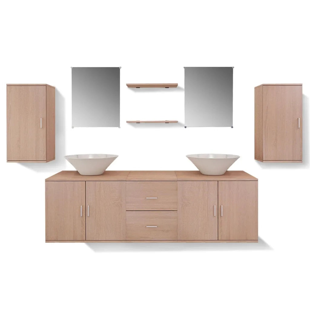Set Mobili da Bagno con Lavabo 9 pz Beige 272230