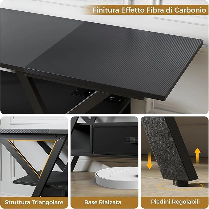 Mobile Porta TV per Schermo fino a 65'', Tavolo per TV con Luci LED Regolabili, Stazione di Ricarica e Telecomando, Consolle Media a 3 Ripiani con Cassetto per Soggiorno, 140x40x54cm (Nero)