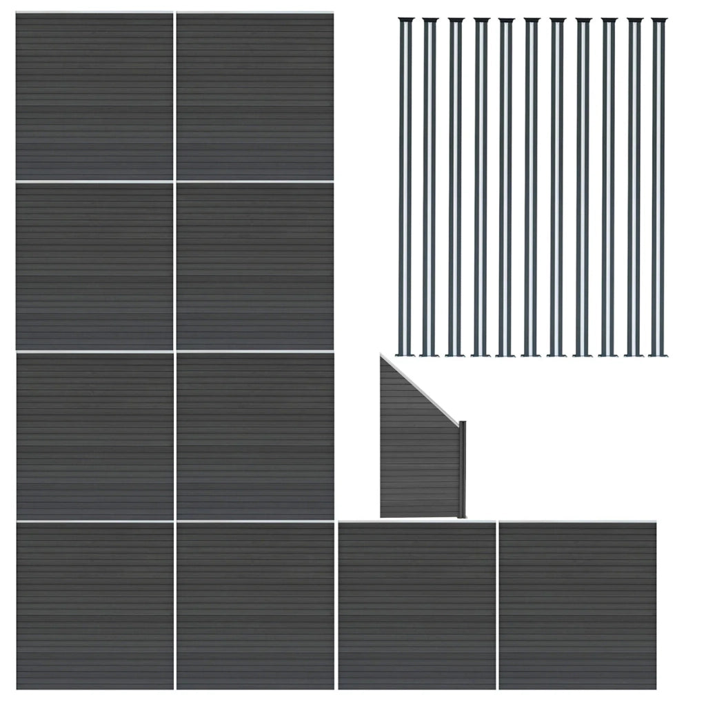 Pannelli Recinzione x10, Elemento Angolare & 12 Pali Metallo 185cm Grigio