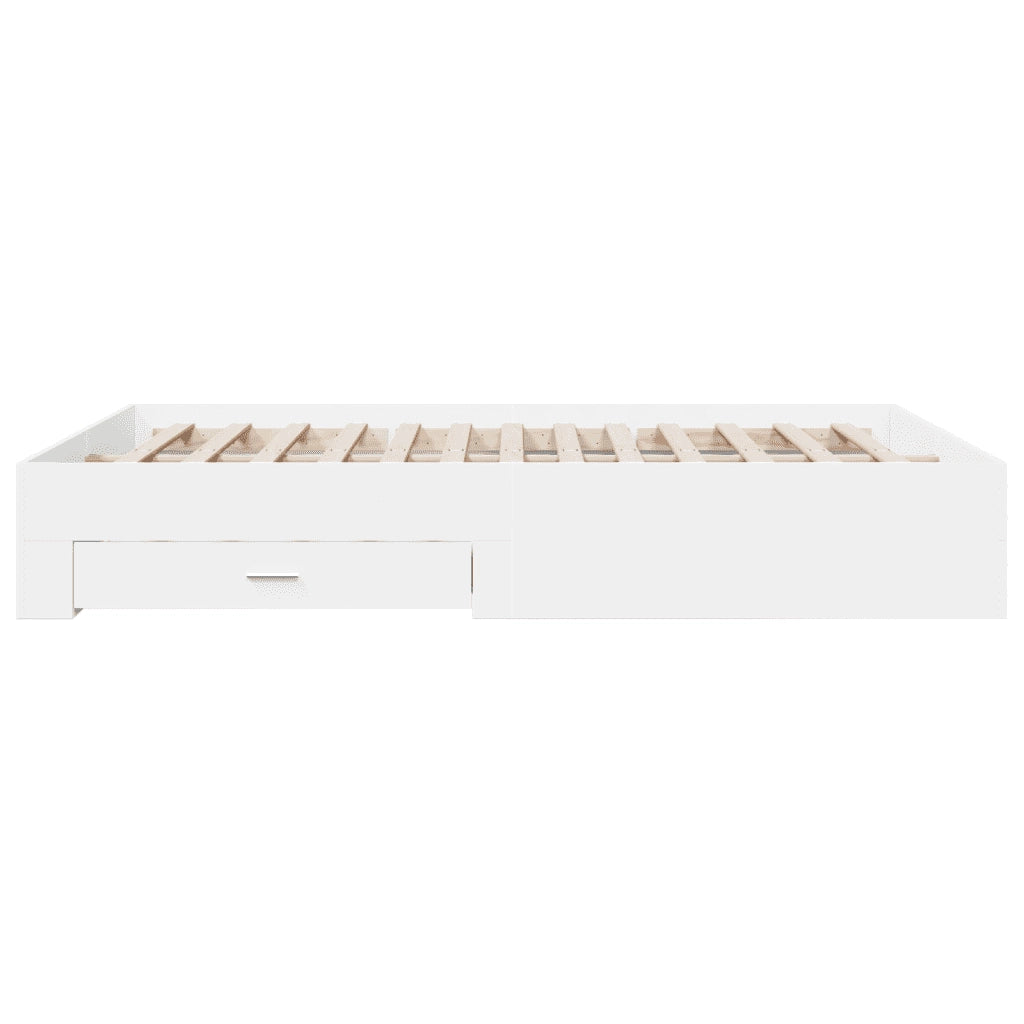 Letto matrimoniale | Letto per adulti | Giroletto con Cassetti Bianco 140x200 cm in Legno Multistrato