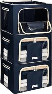 Scatola di stoccaggio per abbigliamento - Ripiegabile - 3 pezzi - Struttura in metallo duraturo - Borsa di stoccaggio ampia - Stabile - Stivabile - Chiusura a rullo - Impermeabile