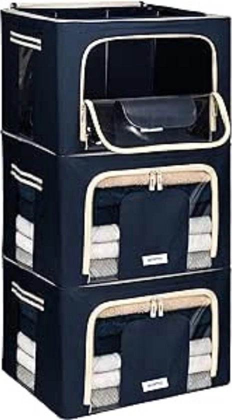 Scatola di stoccaggio per abbigliamento - Ripiegabile - 3 pezzi - Struttura in metallo duraturo - Borsa di stoccaggio ampia - Stabile - Stivabile - Chiusura a rullo - Impermeabile