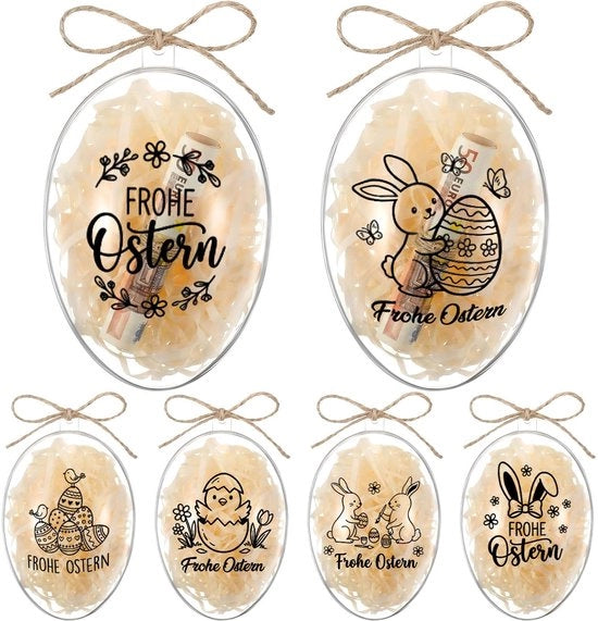 Set di Uova di Pasqua - 6 pezzi - con Sticker - Telo di Jute - Raffia - Decorazioni di Pasqua Creative - Confezione Regalo