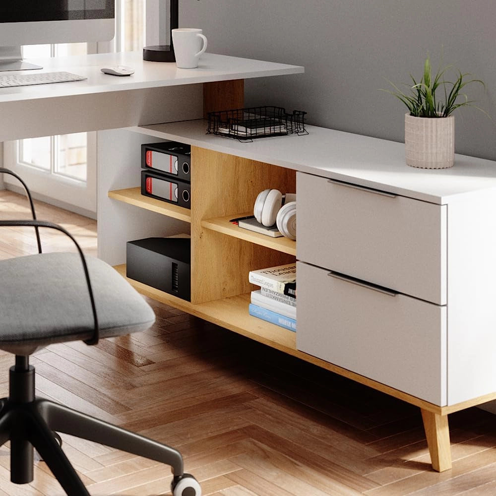Scrivania Nautica, Bianco, 138 x 60 cm con cassetti XXL, adatto per postazioni di lavoro al computer e uso in home office