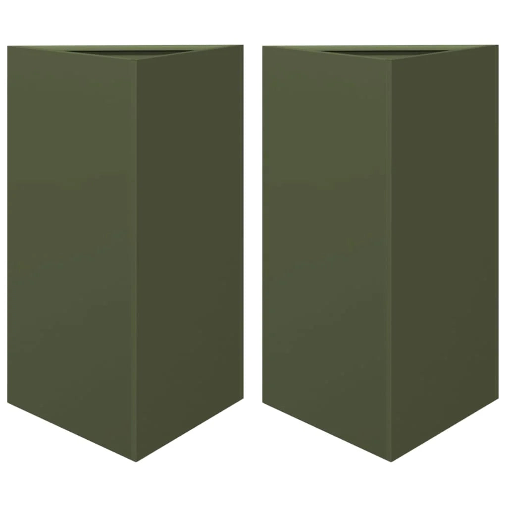 Fioriera aiuola rialzata fioriera aiuola giardino terrazza set da 2 triangolare verde oliva 50 x 43 x 75 cm acciaio verde 02_0039091