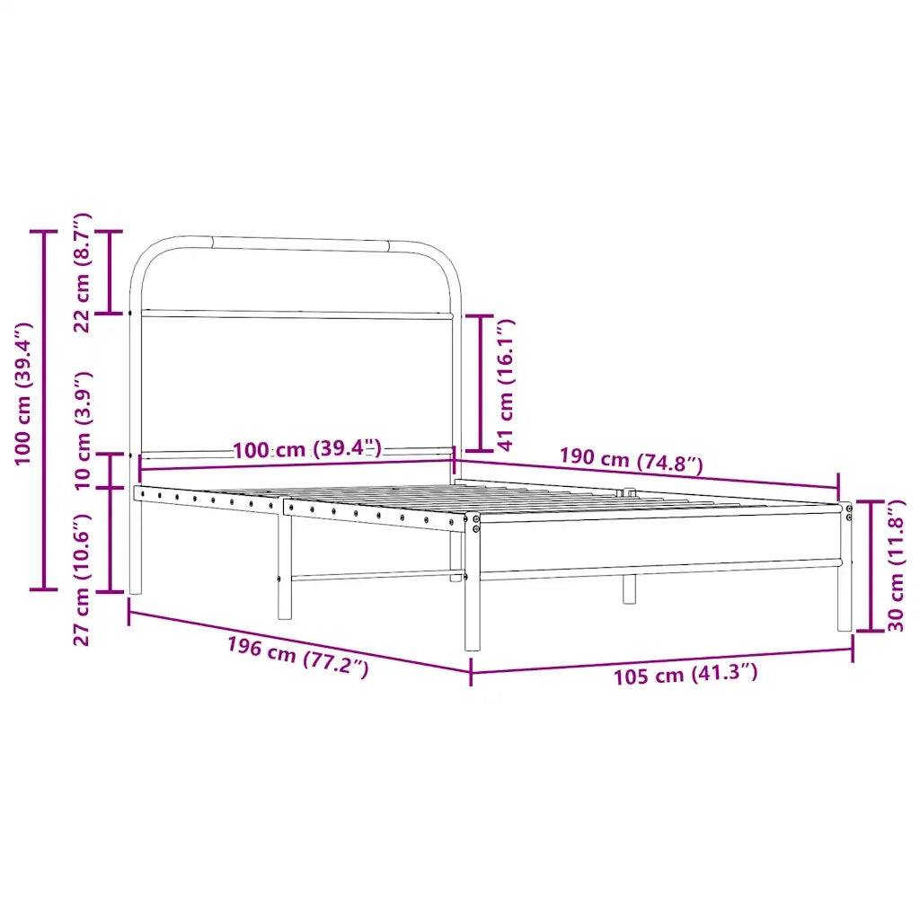 vidaXL Giroletto senza Materasso Rovere Fumo 100x190 cm in Truciolato