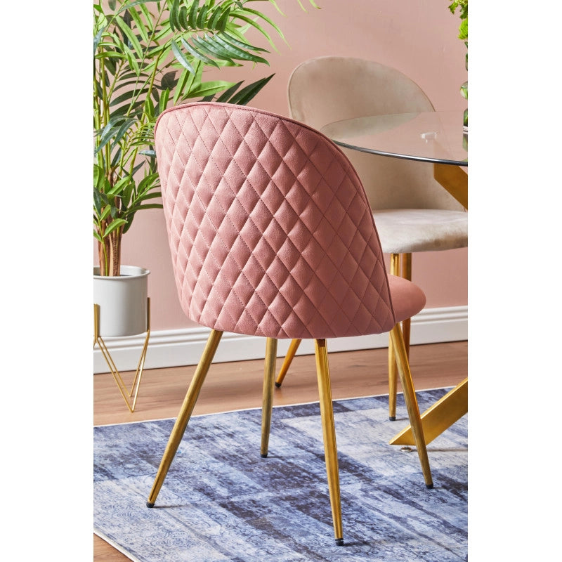 Set di 4 Sedie Claire In Velluto Rosa Scuro E Gambe Oro