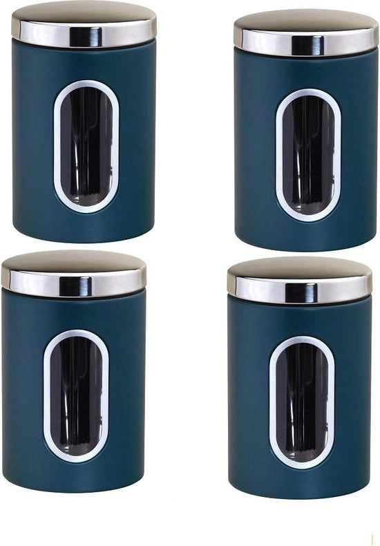 Set di conservazione in acciaio inossidabile, 4 pezzi, contenitore per conservazione di cereali, tè, grano, alimenti in scatola, design petrol, capacità 1/1,5/2,0/2,5 litri