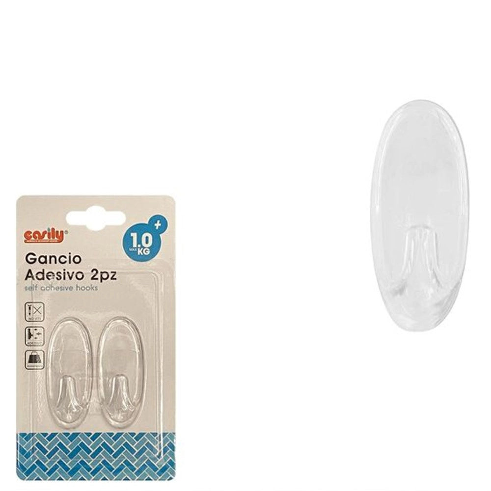 Trade Shop - Set 2pz Ganci Appendini Adesivi Parete Casa Cucina Bagno Attaccapanni Ovali 87013 -