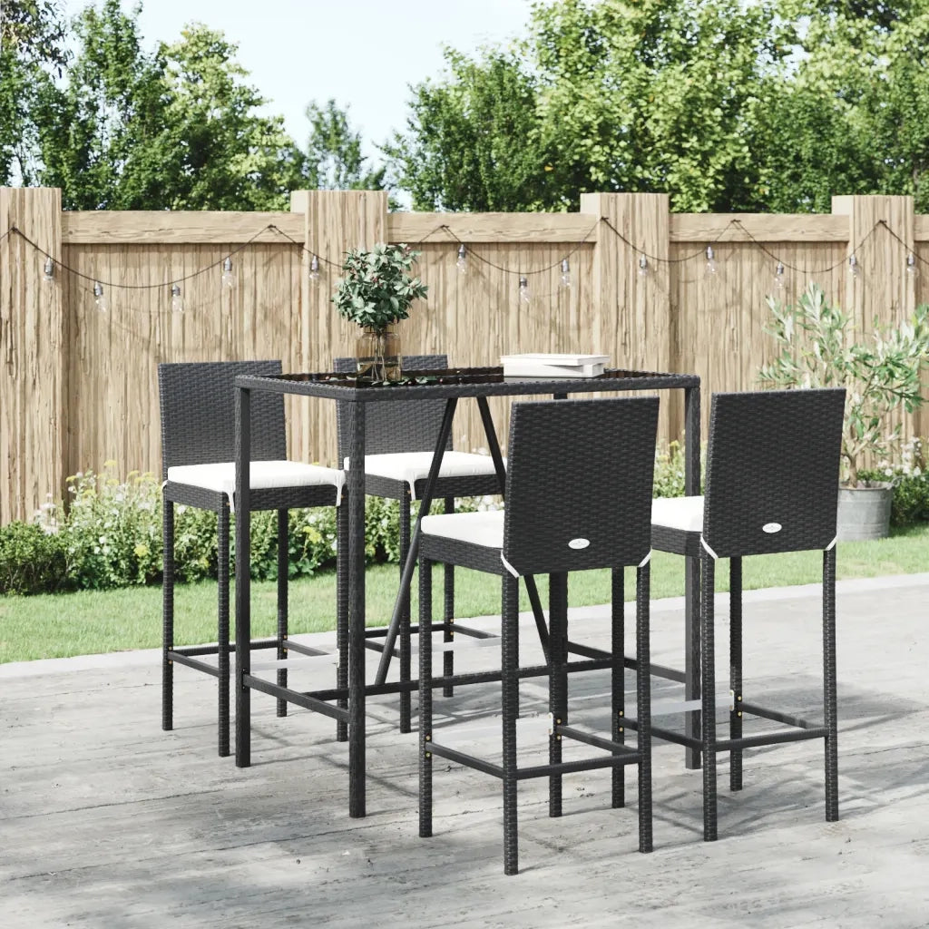 Set Bar da Giardino 5 pz con Cuscini in Polyrattan Nero 3187643