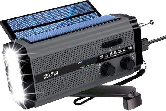 Radio di emergenza con torcia, pannello solare XL, dinamo e powerbank