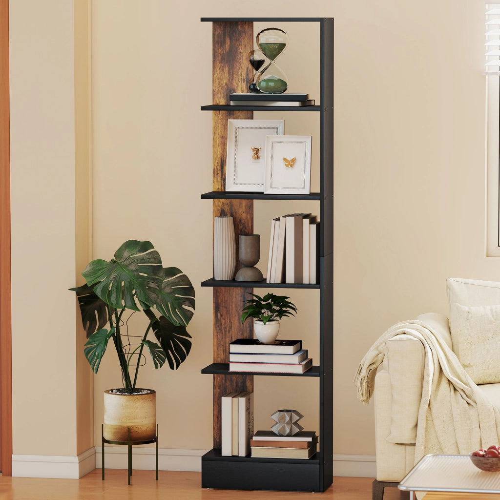 Libreria Moderna Salvaspazio a 5 Ripiani in Legno 45x21x170 cm, Marrone e Nero