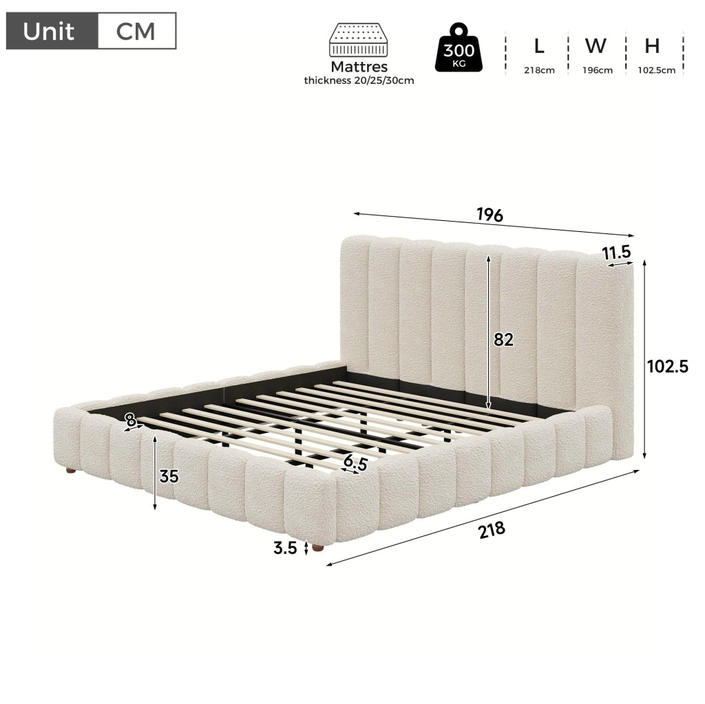 Letto 180x200 cm con rete a doghe e testiera imbottita in boucl¨¦ bianco