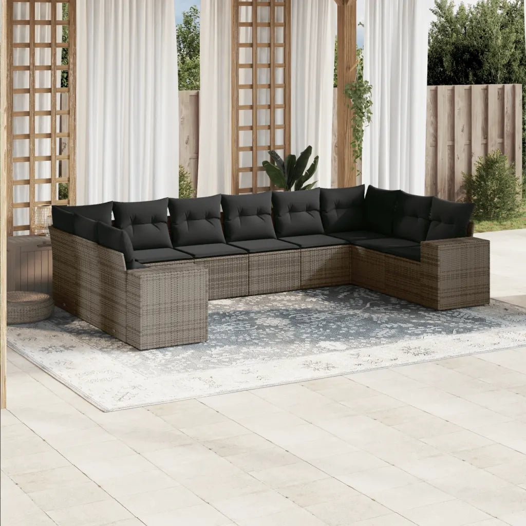Set Divano da Giardino 10 pz con Cuscini Grigio in Polyrattancod mxl 113209