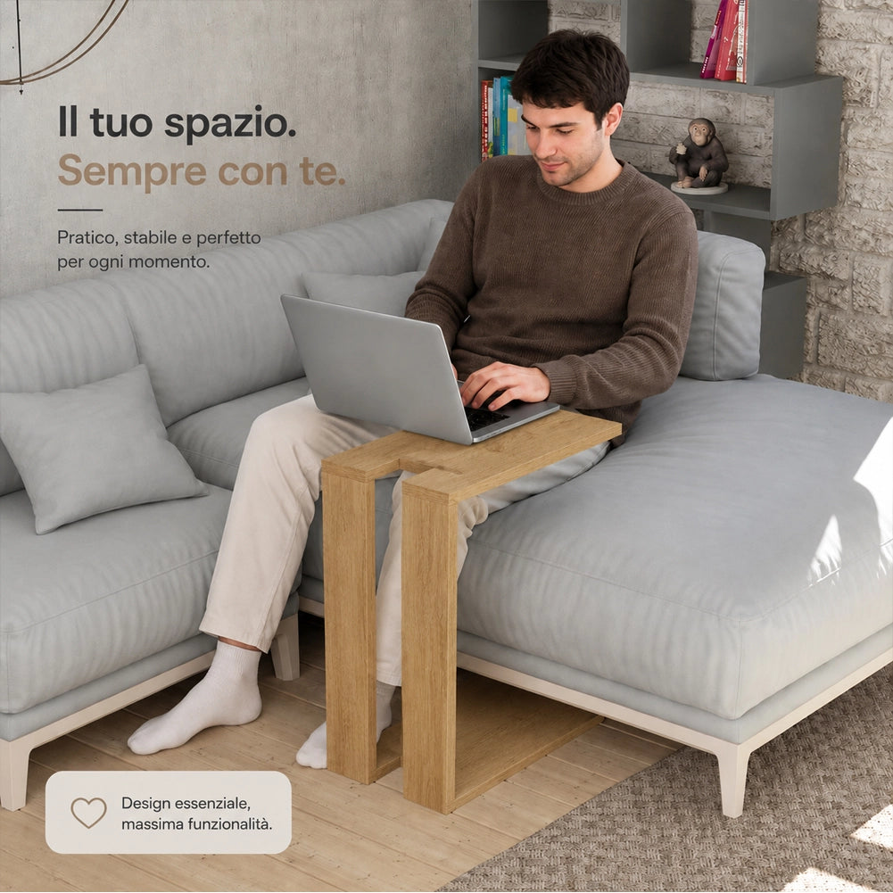 Tavolino da Caffè 57x40x30 cm Porta PC Laterale Divano in Legno MDF Quercia