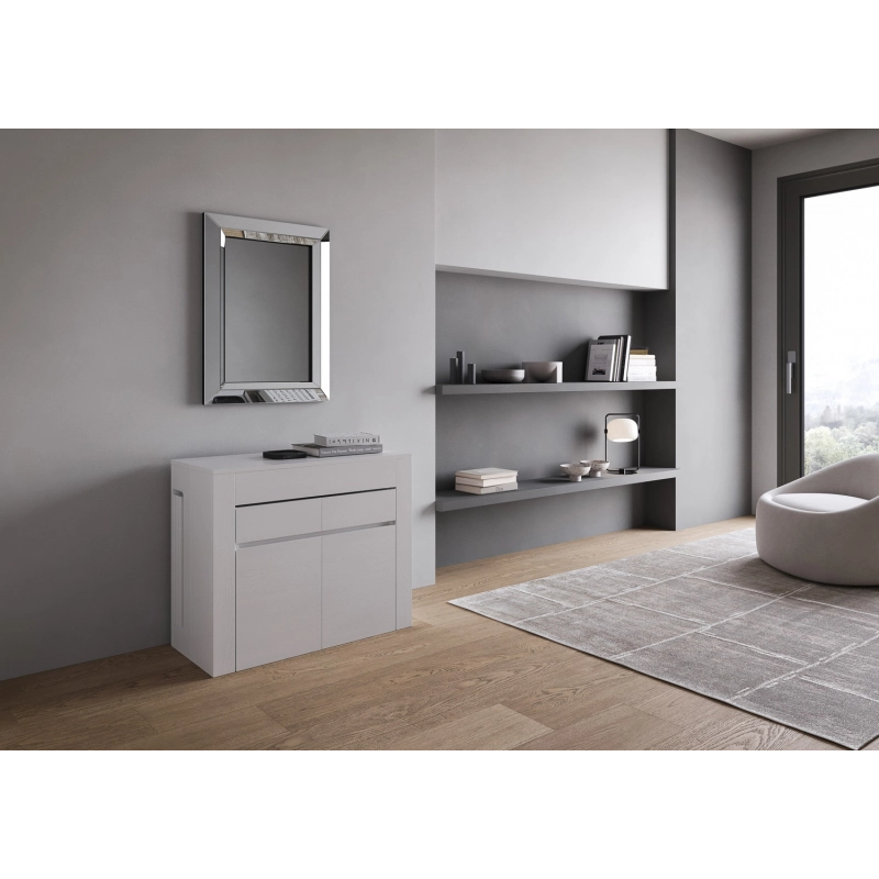 Consolle allungabile 90x42/302 Evolve con Panca inferiore e superiore 72x26/300 - Bianco Frassino