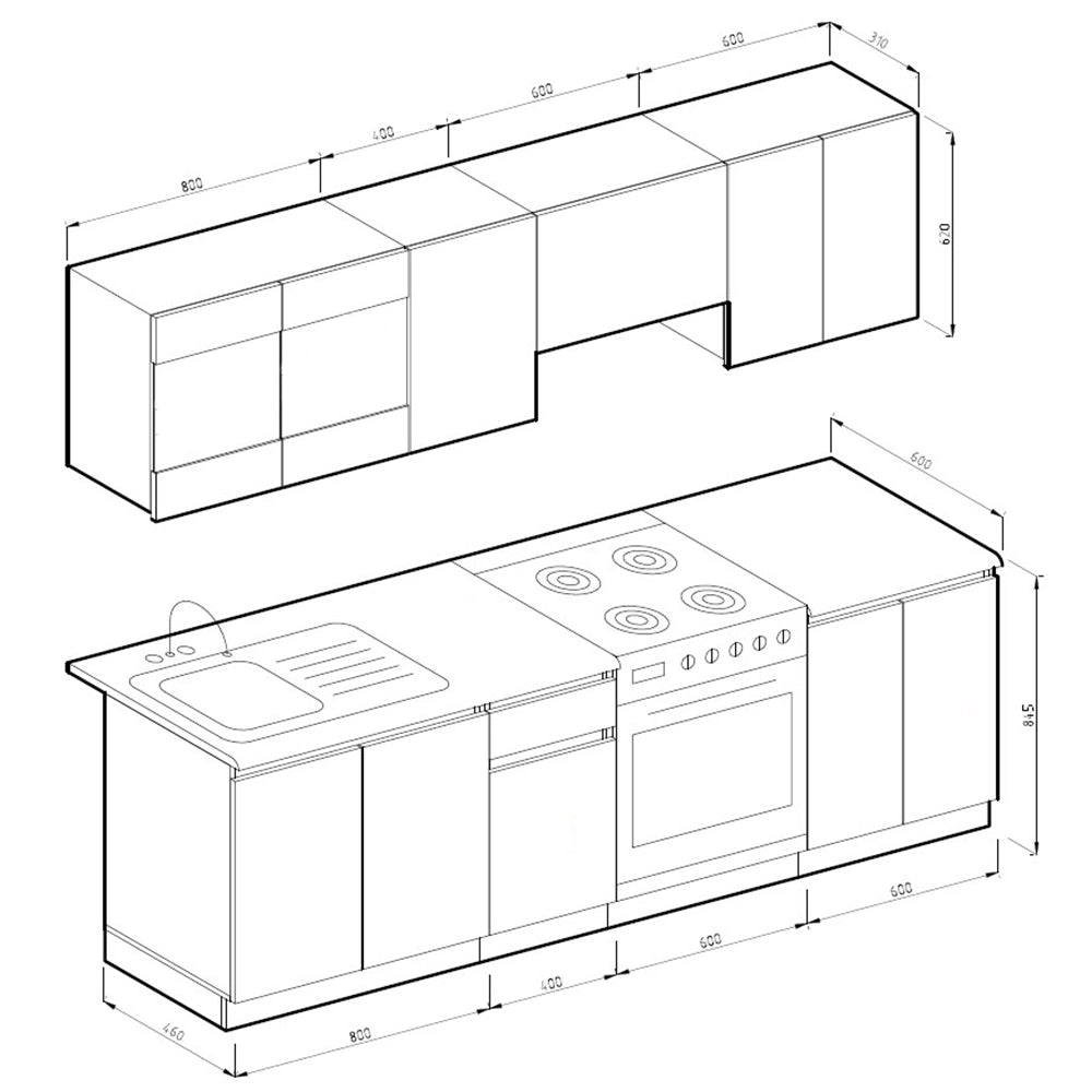Cucina componibile Raul Rovere dorato/Antracite 240 cm senza piano di lavoro con striscia LED Vicco