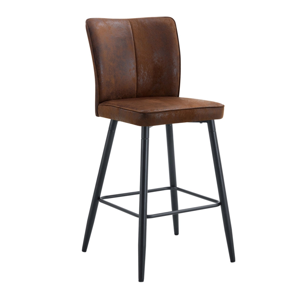 Set di 2 sgabelli da bar; 101 cm; con schienale ergonomico; in tessuto tecnologico marrone e metallo nero