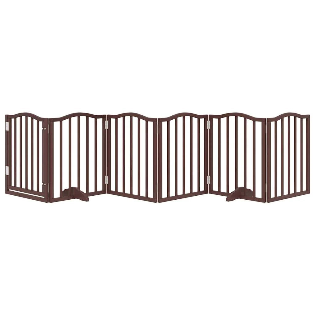 Cancelletto di sicurezza per cani con 6 pannelli in legno di pioppo marrone 02_0023319
