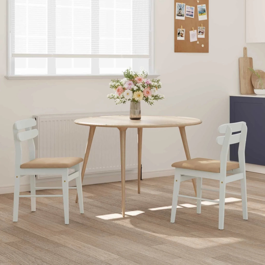Sedia da pranzo 2 pcs Bianco e marrone Legno di gomma solido
