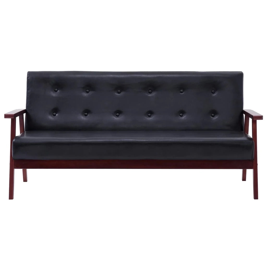 Set di divani in similpelle nera da 3 pezzi 02_0019078