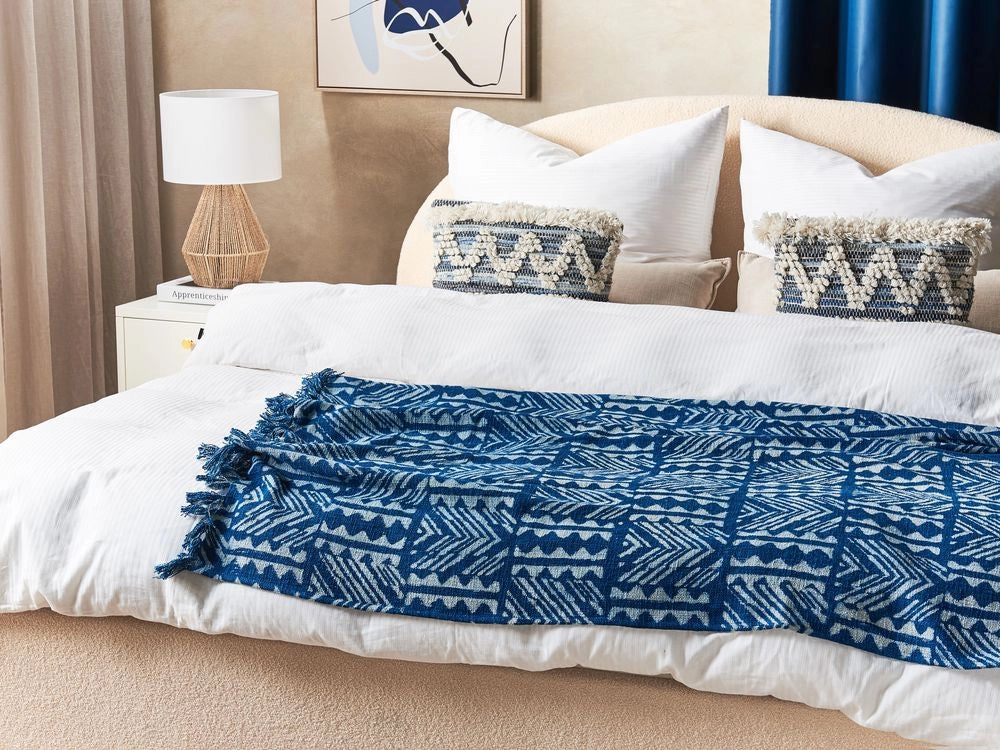 Coperta in cotone blu navy 130 x 180 cm copriletto motivo geometrico stampa africana camera da letto soggiorno