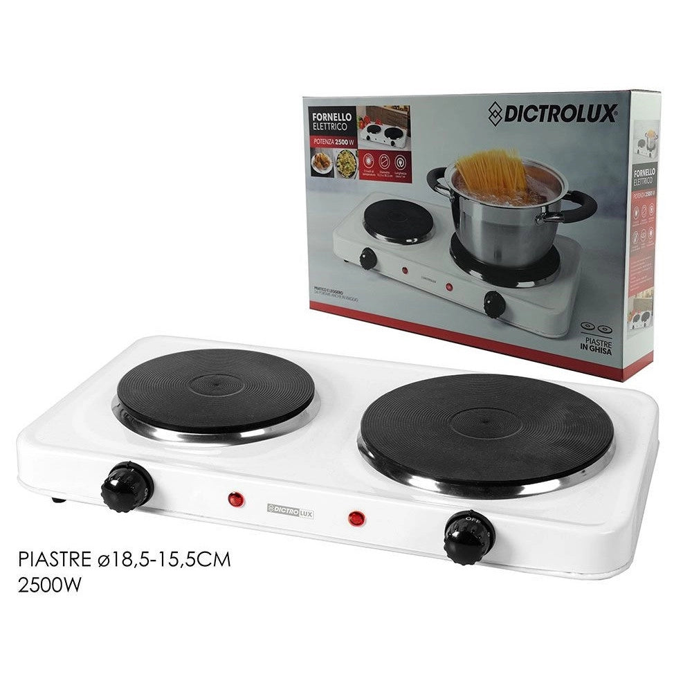 Trade Shop - Fornello Con Doppia Piastra In Ghisa Elettrica ø15,5-18,5cm 2 Termostati Regolabili 2500w -