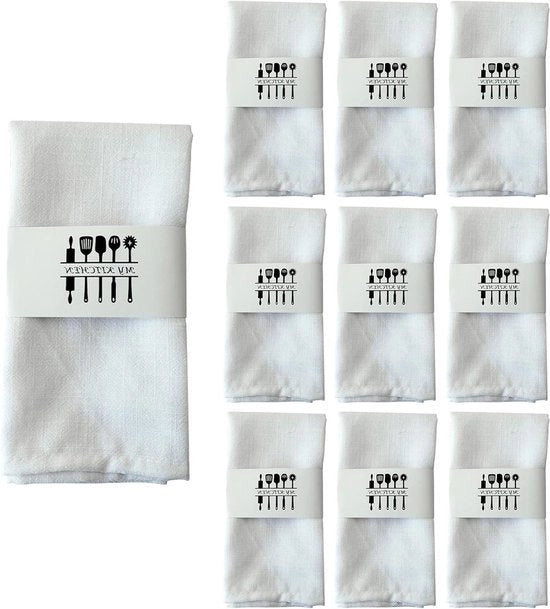 Set di tovaglioli in lino da 10 - Bianco - 40 x 40 cm - Lavabile - Fatto a mano - Lino di cotone - Per uso domestico