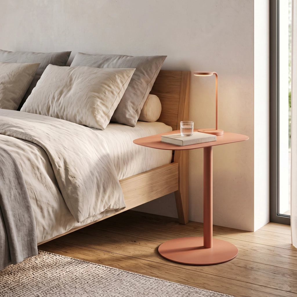 Tavolino Laterale da Divano Nastätten Metallo Piano Trapezoidale - Rosso Mattone Opaco [en.casa]