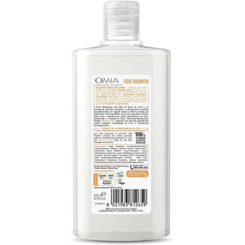 OMIA FISIO SHAMPOO ECO BIO CON OLIO DI SEMI DI LINO PER CAPELLI CRESPI LISCIANTE E DISCIPLINANTE DA 200 ML