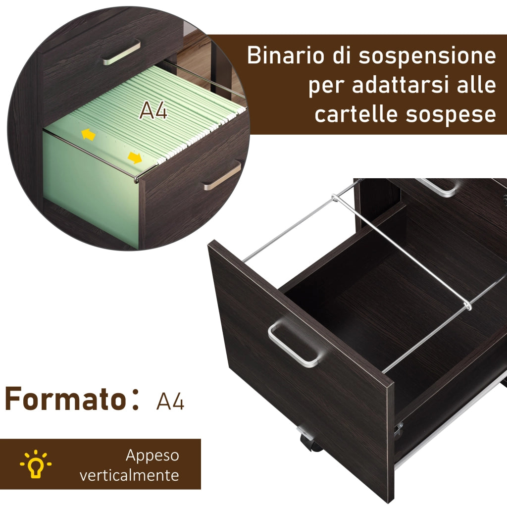 Easycomfort Schedario da Ufficio Cassettiera Per Scrivania in Legno, 2 Cassetti, Serratura con 2 Chiavi, Nero, 40x45x55.6cm