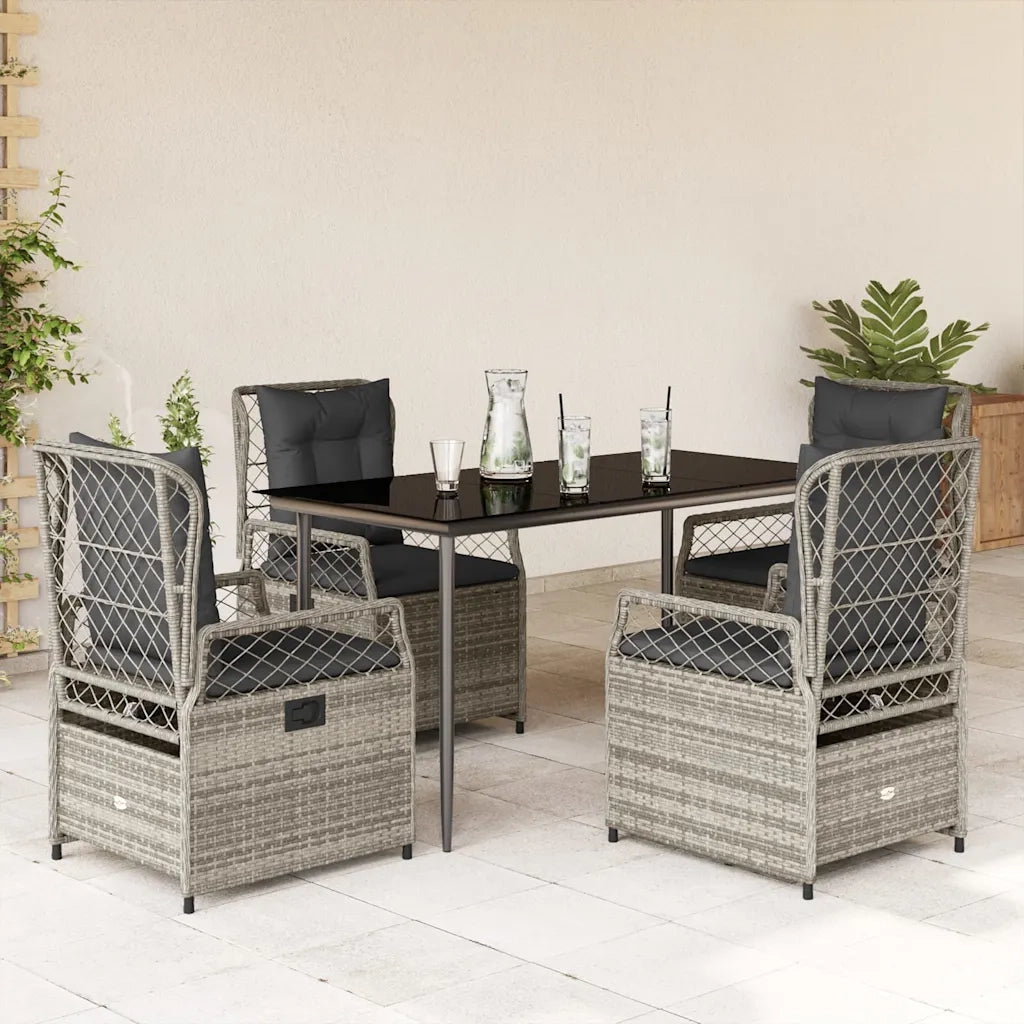Set da Pranzo da Giardino 5 pz con Cuscini in Polyrattan Grigio