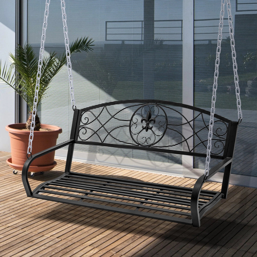 Altalena da giardino a altalena Hollywood panca appesa a 2 posti con catene metallo nero 132 x 63 x 58 cm per giardino e terrazza