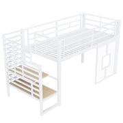 Letto a Soppalco Singolo 90x200 cm; 1 Posto - Scala con Contenitori; LED e Finestre
