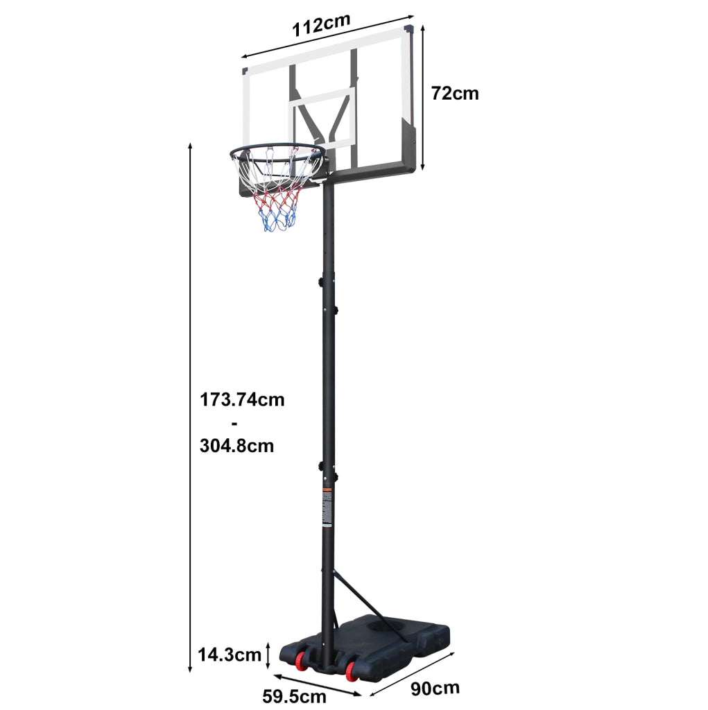 Canestro da pallacanestro regolabile in altezza 174-305 cm con tabellone resistente per ogni età
