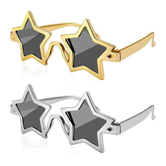 Sole a due pezzi - Occhiali da sole stellari - Occhiali da sole da festa - Occhiali da sole da costume - Occhiali da sole divertenti - Lenti in oro/argento