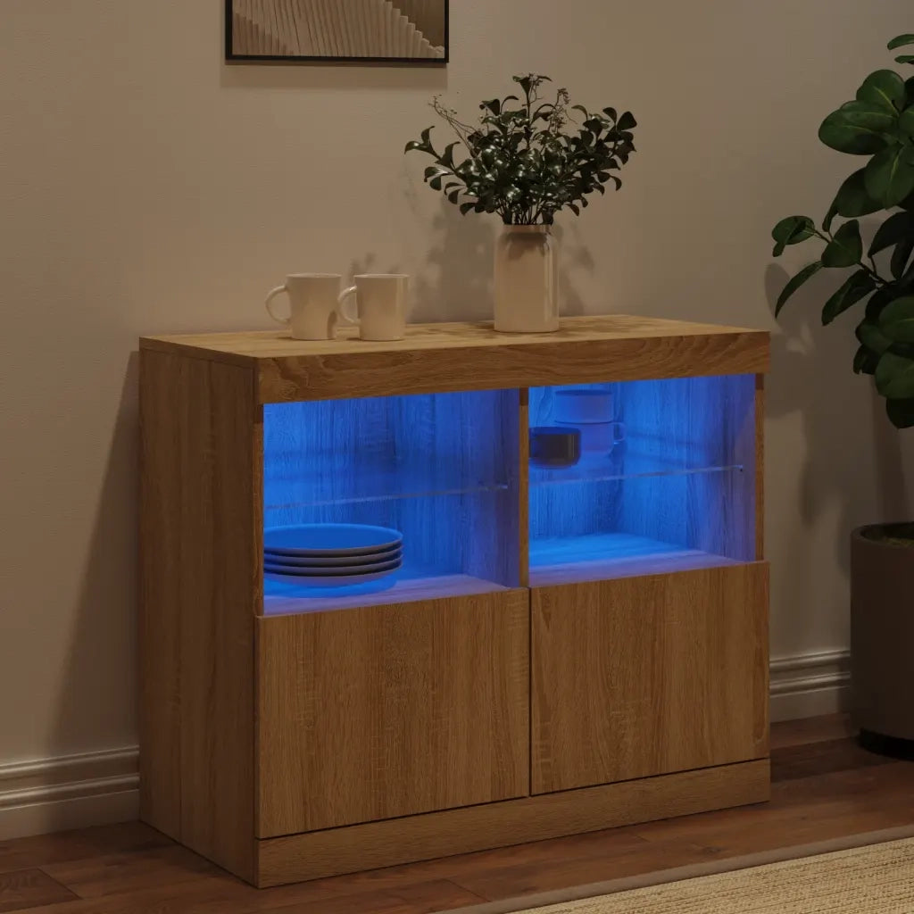 Credenza con Luci LED Rovere Sonoma 81x37x67 cm 836660