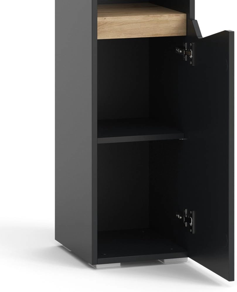 Armadio per il bagno Marelle, Antracite/Artisan, 30 x 180 cm con porte e vani aperti, per la conservazione di articoli da bagno e asciugamani