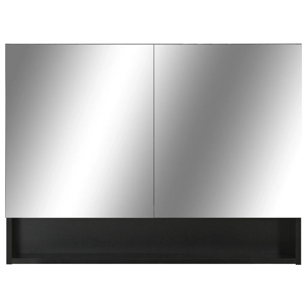 Armadietto a Specchio con LED Nero 80x15x60 cm in MDF