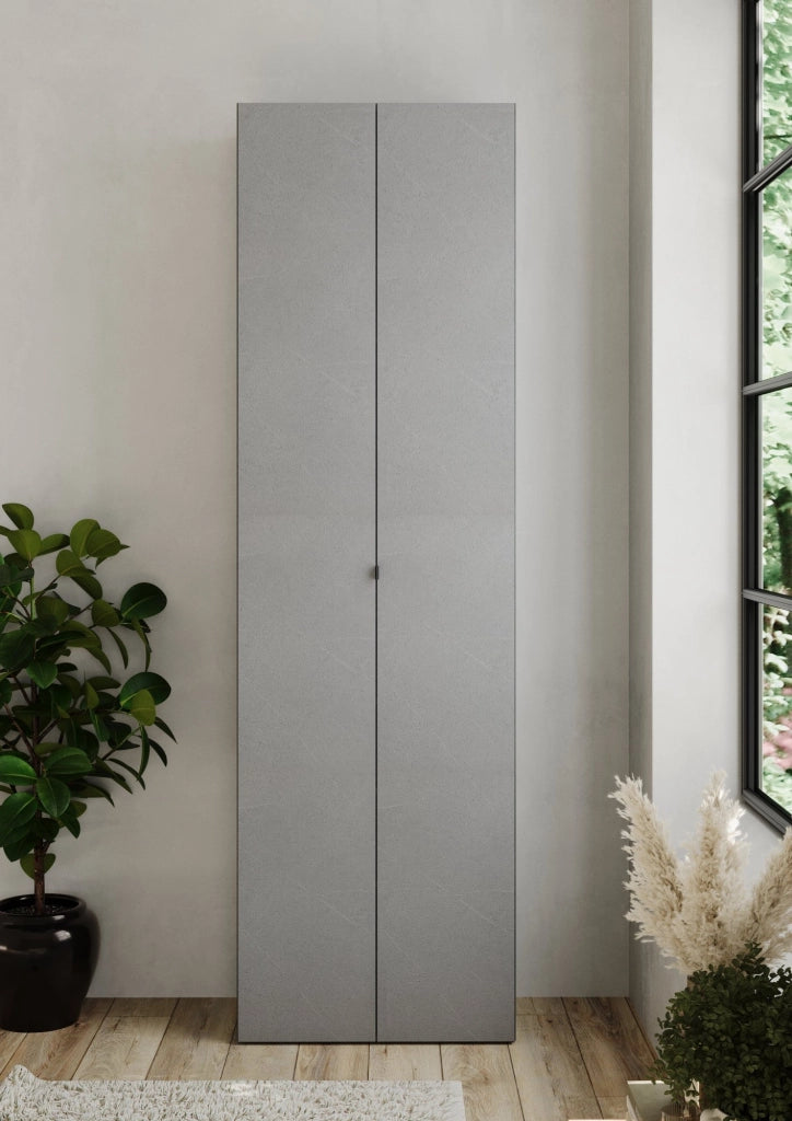 Ruggiero, Armadio Multiuso 2 Ante 10 Ripiani, 63x212h cm Grigio Cemento