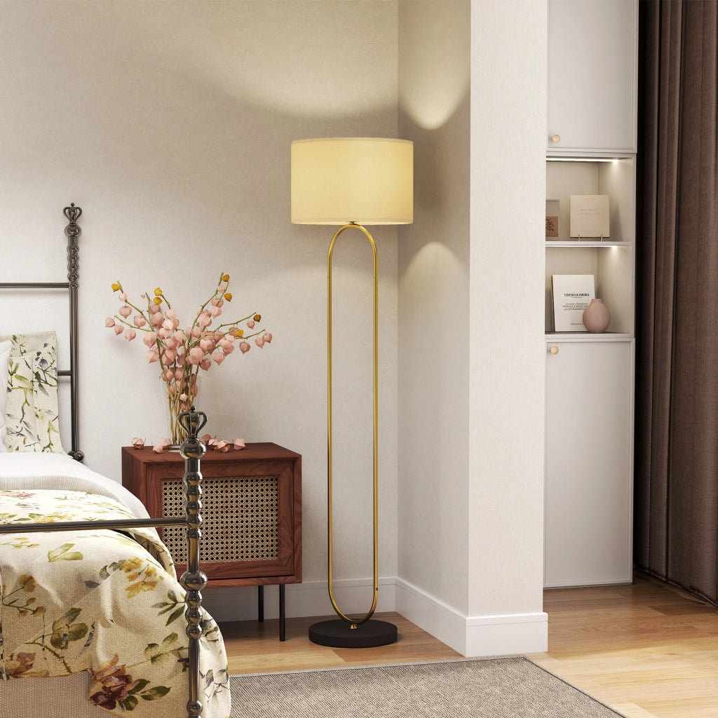 Lampada da terra con paralume in lino e interruttore a piede ¨C zephmum ¨C dorato e nero 156 cm